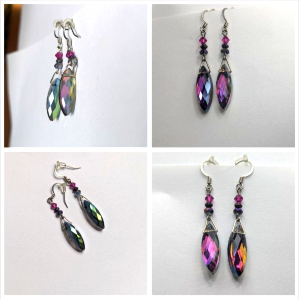 Rainbow Irridescent Oil Slick Dangle Crystal Earrings